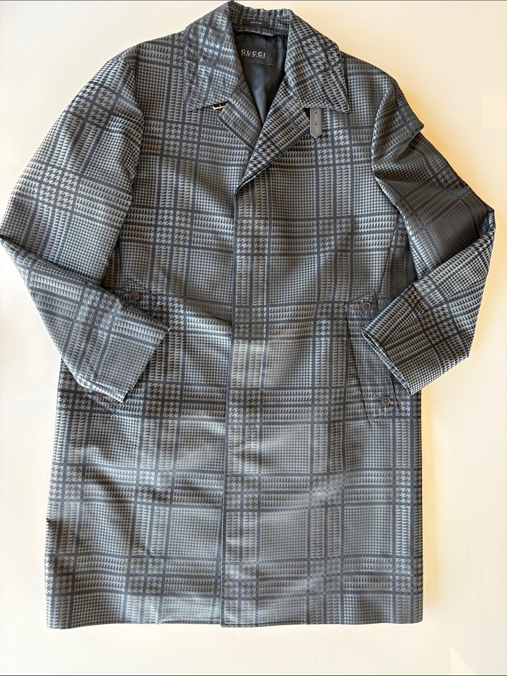 Gucci Gray, Black, and Navy Plaid Trench Coat